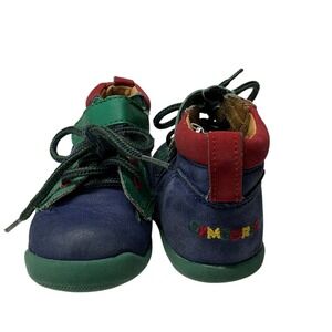Gymboree Baby Sneaker Shoe 4W Vintage Rainbow Tag 90s Colorblock Leather Lace Up